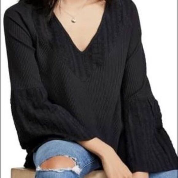 FREE PEOPLE Black Parisian Nights V Neck Top Medium - Picture 11 of 11